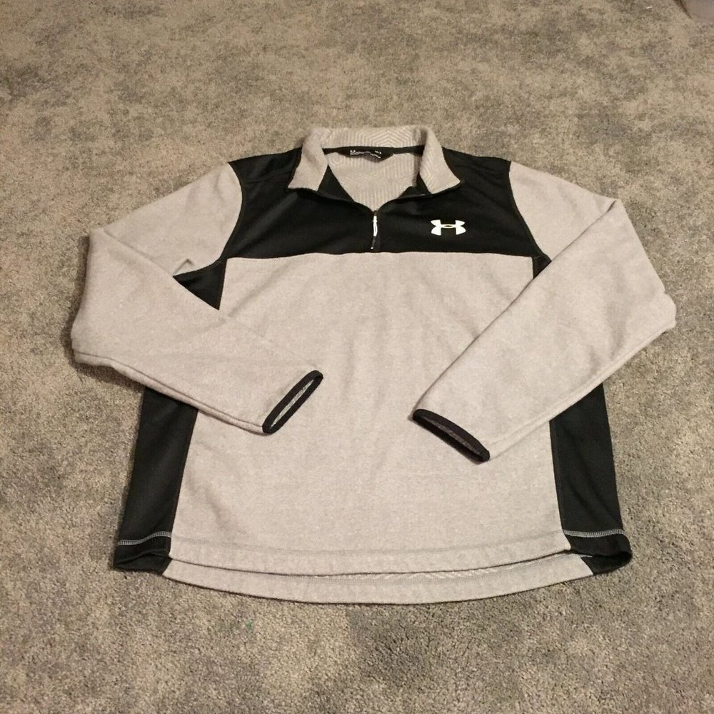 Under Armour 1/4 Zip Pullover Adult Size Large Gray Black Loose Fit Casual Mens